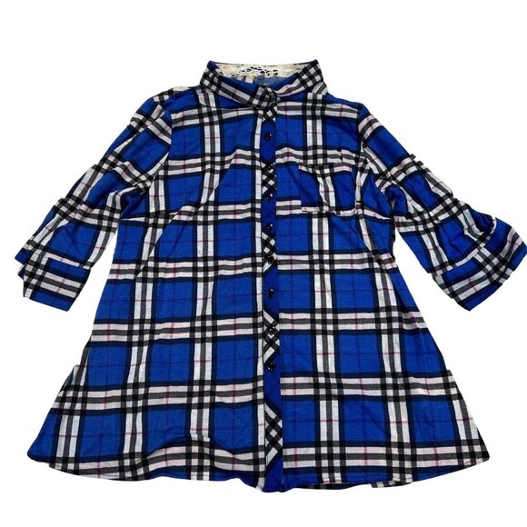 RNB Maternity Shirt‎ Womens Large flannel Academia Plaid Window Pane Button up - Picture 1 of 8